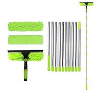 DSXVJHD Window Cleaning Kit, 4.5m Telescopic Window Cleaner with Extension Poles, 2 in 1 Extra Long Extendable Window Cleaning Equipment with Squeegee, 2 Microfiber Cloth for Windows, Cars, Walls
