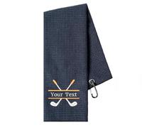 DSXW Personalised Golf Towel with Embroidered Name or Initials, Premium 400GSM Waffle Microfibre Golf Towel for Golf Bags with Carabiner Clip,Custom Golf Gifts for Men, Women, Dad (Navy blue)
