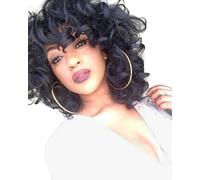 DSY Short Curly Kinky Wigs for Black Women Fluffy Wavy Black Synthetic Hair Wig Natural Looking Halloween Costume Wigs Heat Resistant Wigs with Wig Cap Z014