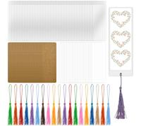 DSYIL 50 Set Blank Bookmarks Making Kit, 50 Pcs Paper Bookmark Blanks, 50 Colorful Tassels, 50 Pcs Clear Bookmark Sleeves for DIY Book Mark Projects and Gift Tags