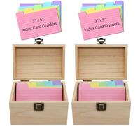 DSYIL Index Card Holder Box 3x5, Wooden Card Box with 100 Dividers, Recipe Cards Case, Business Card Organizer for Flash Card, Notecards and Study Cards, 2 Pack