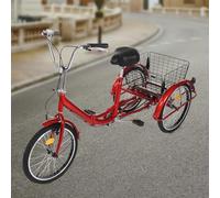 DSYOGX 20 Inch Foldable Adult Tricycle, Adjustable Saddle&Handlebars Height 3-Wheel Bicycle, Red Single-speed Trike for Men, Women, The Elderly and Adults, 120 kg Load Capacity