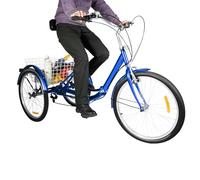 DSYOGX - 24 inch Foldable Adult Tricycle, 7 Adjustable Speeds Tricycle for Adults with Backrest, 3 Wheel Foldable Bicycle, Adult Pedal Trike Bike's for Adults, Seniors, and Novice Users, Blue