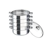 DSYOGX 5-Tier Stainless Steel Steamer Pot Diameter 30CM Cookware Steamers with Glass Cover and Handles Overlapping Steamers for Home Cookware, Gas Stoves, Silver