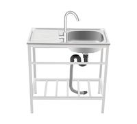 DSYOGX - Freestanding Stainless Steel Sink, Commercial Kitchen Single Bowl Sink Set with Workbench and Lower Shelf, for Outdoor and Indoor Use, 75x40x75cm, Silver
