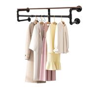 DSYOGX Wall Mounted Drying Rack, Industrial Pipe Hanger with Shelf 3 Hooks and 4 Fixed Bases, Clothes Hanger for Hallways, Kitchens, Bedrooms, Living Rooms, Entryways (Black)