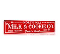 Dsyvukt North Pole Milk and Cookie Co Metal Tin Sign Vintage Funny Christmas Sign for Cafe Home Bar Farmhouse Christmas Art Wall Decoration Retro Poster 4x16 Inch