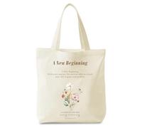 Dszemie 1 Pc Canvas Tote Bag with Bible Theme, Double-Sided Floral Print, Cute Canvas Tote Bag in Beige, 40 * 35CM, 100g; Includes Cute, Top Design, Cute Tote Bags, Printed Bag