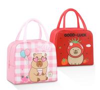 Dszemie 2 Pack Capybara Insulated Thermal Food Tote, Cute Lunch Bags，Carrier for School Work Picnic, Leakproof Cooler Bag with Handle, Gifts for Girls，Cute Gift Set in Red and Pink