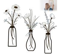 Dszemie 3 Pieces Metal Flowers Wall Arts for Living Room, Metals Flower Wall Decor, Black Metal Wall Art, Rustic Farmhouse Minimalist Wall Decors for Bedroom Dining Room Housewarming