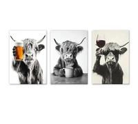 Dszemie 3PCS Funny Highland Cow Wall Art Decor, Bathroom Wall Art Posters And Canvas Pictures For Living Room, Humor Animals Artwork Farmhouse Prints Unframed For Bedroom Toilets Playroom, 12"X16"