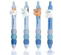 Dszemie Erasable Gel Pens 4 Pcs, Cartoon Animal Erasable Pen 0.5mm Blue Gel Ink | Cute Stationary Eraser Pens with Rubber Eraser on the End | Retractable Pens for School, Office, Home Supplies