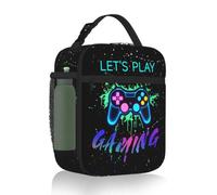 Dszemie Game Themed Lunch Bag Boys Teens Adults, Insulated Lunch Box with Bottle Holder and Handle, Easy Wipe Clean & Large Capacity Gaming Lunchbox, Lunchbox Kids for School Travel Office