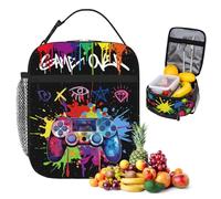 Dszemie Gamer Lunch Box for Boys, Reusable Video Game Lunch Bag for Kids Insulated Lunchbox, Portable Waterproof Leakproof Gaming Lunch Tote Bag, for School Travel Picnic Hiking Beach (B)