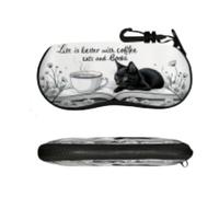 Dszemie Glasses Case, Black Cat Printed Eyeglass Storage Box, Eyewear Case for Sunglasses Myopia Glasses Reading Glasses, Protective Eyewear Case Bag with Clip for Men and Women