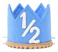 Dszemie Half Birthday Hat, Blue Baby 1/2 Birthday Hats, Half Birthday Party Crown, Classic 1/2 Birthdays Hat for Six Months Celebration, for Baby Girl or Boy, Glitter Crown Hats for 6 Month Boy