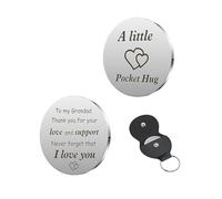 Dszemie Inspirational Gifts for Women, Grandad Gifts, Pocket Hug Thank You Gift for Men Personalised- Love You Keyring and Leather Case - Good Luck Charm Grandad Birthday Gift for Him (Silver)