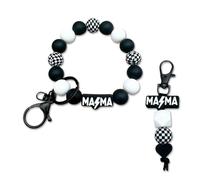 Dszemie Mama Bracelet and Keychain Set, Engraved Silicone Wristband for Mother Day Birthday, Christmas Valentine's Present from Daughter Son, Black White Color, sentimental Keepsake