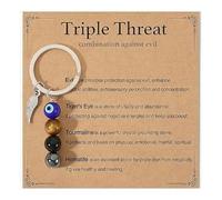 Dszemie Natural Crystals Keychain Gifts For Women, Moonstone Crystal Keyrings With Healing Card, Inspirational Keychain Evil Eyes Charm, Encouragement Gifts For Family Friends Men Bestie