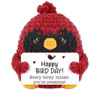 Dszemie Red Crochet Bird Birthday Gift for Sister, Emotional Support Handmade Decoration for Men Women, Cute Mini Happy Birthday Gifts for Friend Mom Grandma Daughter Bestie Coworker, 3.2x2.5in