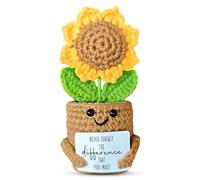 Dszemie Sunflower Crochet Gift, Handmade Positive Crochet Animals, Going Away Goodbye Leaving Gift for Coworker Teacher Friend, Emotional Support with “Never Forget the Difference You Make” Vibe