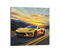 DSZLJY Sports Car Poster Corvette Race Car Gallop on The Road Poster Decorative Painting Canvas Wall Posters And Art Picture Print Modern Family Bedroom Decor Posters 12x12inch(30x30cm)