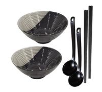 Dsztxv Ramen Bowl Set - Pasta Bowl Ceramic Japanese Salad Bowls 2×900Ml Capacity with Spoon and Chopsticks for Noodle Cereal Fruit and Soups - Dishwasher Microwave Safe Men and Women Home Gifts