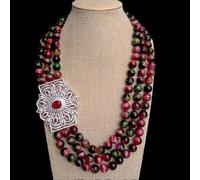 DSZUJTYROP 12mm Stones 3 Rows Green Fuchsia Tiger Eye Choker Necklace Women Beaded Pave Pendant