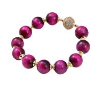 DSZUJTYROP 14mm Round Smooth Fuchsia Tiger Eye Bracelet
