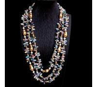 DSZUJTYROP 3 Strands 6-7mm Cultured White Pearl 13x21mm Multi Color Crystal Statement Necklace