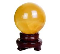DSZUJTYROP 5.5"(14cm), Citrine/Calcite/Iceland Spar Crystal Ball, Quartz Sphere with Stand, Stone Decorative Orb for Home Decor Grid