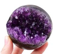 DSZUJTYROP Amethyst Druzy Geode Crystal Ball Gemstone Round Quartz Sphere Collection Gifts with Wooden Base,70~75mm