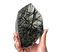 DSZUJTYROP Black Rutilated Quartz Raw Gemstones, Rough Tourmaline Stone,Irregular Crystals for Tumbling,50~100g