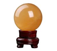 DSZUJTYROP Citrine Crystal Ball with Stand, Gemstone Divination Sphere,Polished Stone Sculpture Figurine, and Office Desk Decoration,140mm/5.5in
