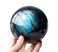 DSZUJTYROP Crystal Ball, Labradorite Ornaments, Gray Moonstone Rough Stone Polished Seven-Star Array feng Shui Home,65mm