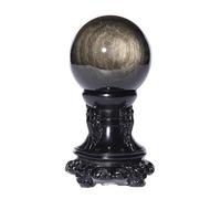 DSZUJTYROP Crystal Rough Golden Obsidian Ball, Polished Black Quartz,55mm