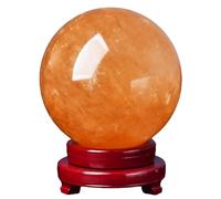 DSZUJTYROP Feng Shui Yellow Calcite Citrine Crystal Sphere with Stand Ornament Stones Wealth and Fortune Sculpture Figurine,12cm/4.7in