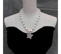 DSZUJTYROP Freshwater Cultured 12x14mm White Rice Pearl Blue Necklace 35mm White Quartz Rough Star Pendant