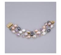 DSZUJTYROP Jewelry 8" 3 rows Multi Color Cultured Keshi Pearl Amethysts Hematite Bracelet For Women