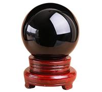 DSZUJTYROP Large Decorative Black Obsidian Crystal Ball with Wooden Stand, Divination Spheres for, Feng Shui,Home Art Decoration,12cm