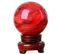 DSZUJTYROP Melting Red Quartz Crystal Ball, Ornament with Wood Stand, Crystals Gemstone Sphere for Feng Shui Desktop Ornaments,Hand-Made,14cm