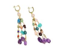 DSZUJTYROP Multi Color Gems Stone Amethyst Nugget Crystal Chain Hook Earrings Holiday Wedding Jewelry Gifts