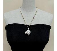 DSZUJTYROP Multi Color Tourmaline Garnet Necklace Cultured White Keshi Pearl Pendant