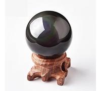 DSZUJTYROP Rainbow Eye Black Obsidian Sphere Crystal Ball with Wooden Stand, Crystals for,Witchcraft Halloween Home Decorations,55mm