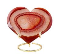 DSZUJTYROP Red Agate Slice Geode Heart Shape Quartz Rock Gemstone with Stand Crystal Druzy Home Decor Precious Gifts,400-500g