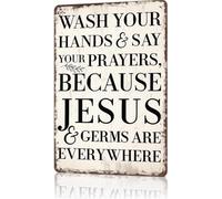DSZUJTYROP Say Your Prayers Wash Your Hands Jesus Germs Tin Sign 8 X 12 in