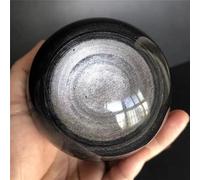 DSZUJTYROP Silver Obsidian Ball Quartz Crystal Home Office Degaussing Decorative Gem Ornaments (Size : 1.5-1.8kg)