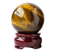 DSZUJTYROP Tiger Eye Stone Crystal Ball with Base Figurine Feng Shui Gemstone for Decorative, Lens Photography, Gaze Divination,65mm