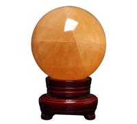 DSZUJTYROP Yellow Calcite Quartz Crystal Ball Sculpture Figurine, Large Gemstone with Stand,Home Desk Decor Decorative Collection,12cm
