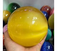 DSZUJTYROP Yellow cat Eye Crystal Ball Divination Stone Photography Decorative Ornaments (Size : 80mm)